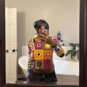 90s express tricot granny square crochet sweater!
